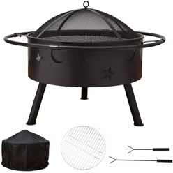 32'' Round Fire Pit Outdoor Bonfire Wood Burning for Backyard Fire & Patio Heater with Cooking BBQ Grill Grate