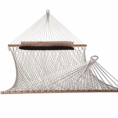 Hammocks Cotton Rope Double Hammock with Pillow, Wood Spreader, Natural